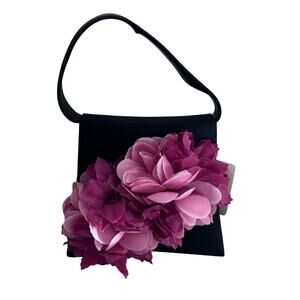 Vintage Black Satin Pink Floral Handbag Purse NWT Fairy Bloomcore Whimsigoth